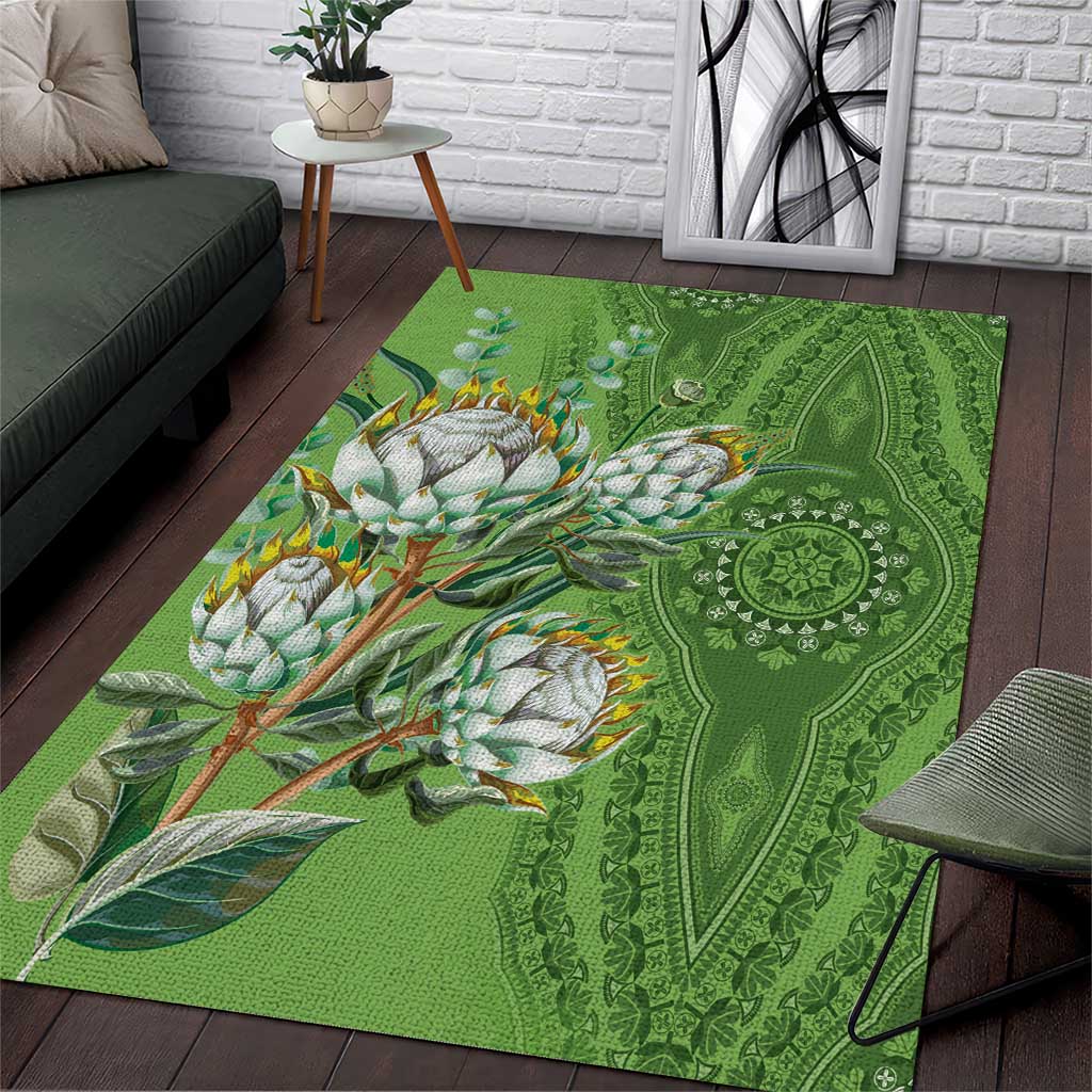 Afro King Proteas Dashiki Motif Area Rug Green Style