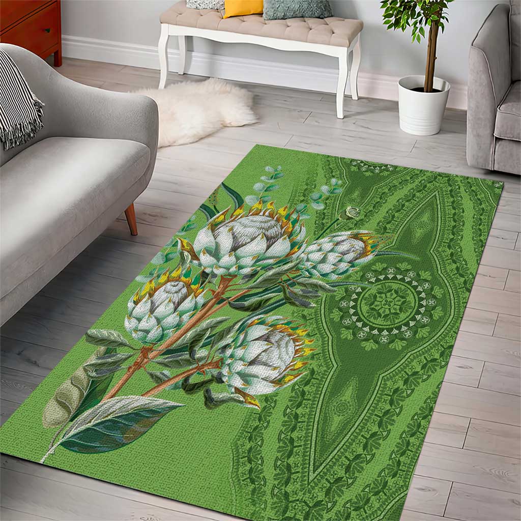 Afro King Proteas Dashiki Motif Area Rug Green Style