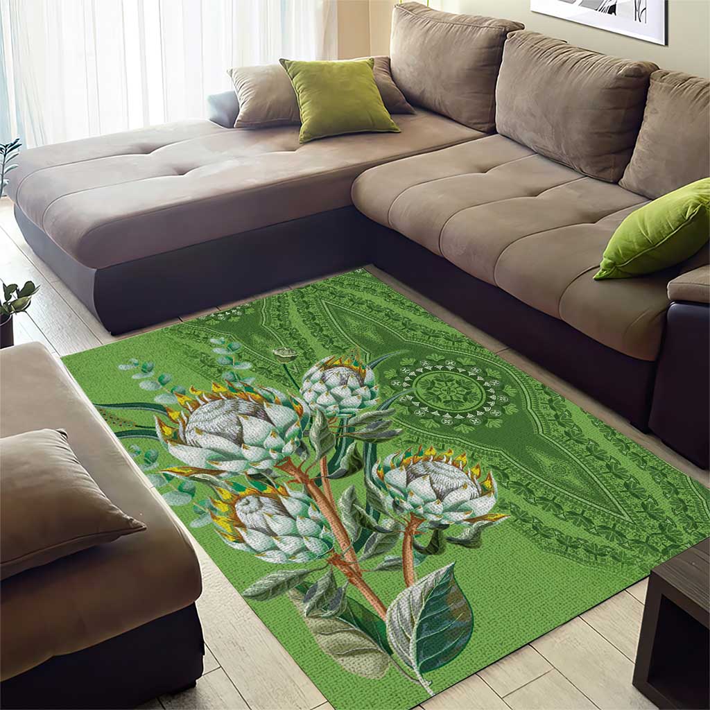 Afro King Proteas Dashiki Motif Area Rug Green Style