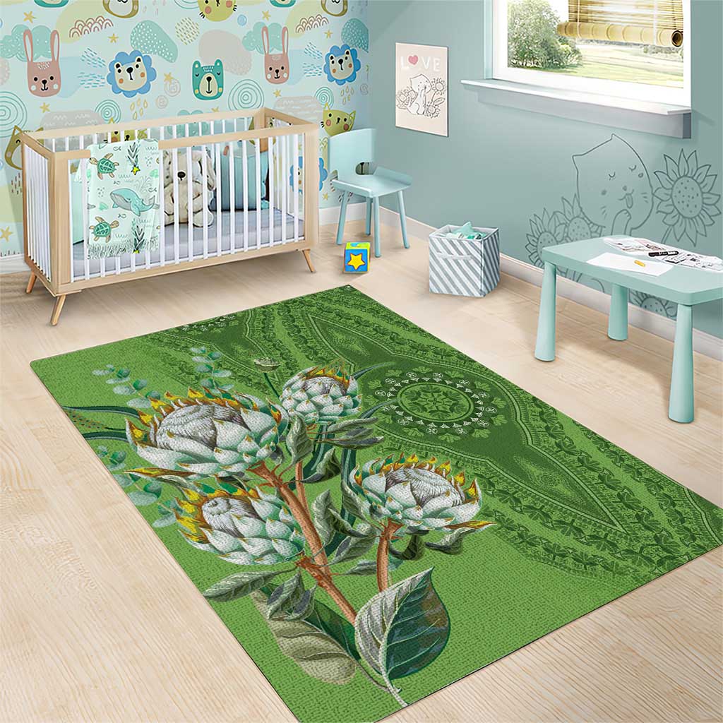 Afro King Proteas Dashiki Motif Area Rug Green Style
