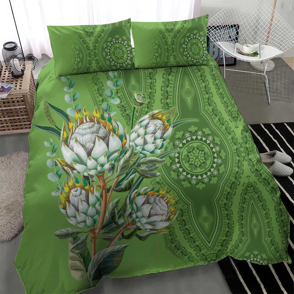 Afro King Proteas Dashiki Motif Bedding Set Green Style