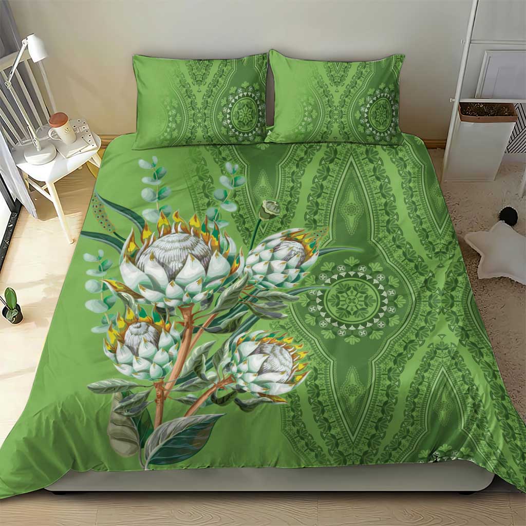 Afro King Proteas Dashiki Motif Bedding Set Green Style