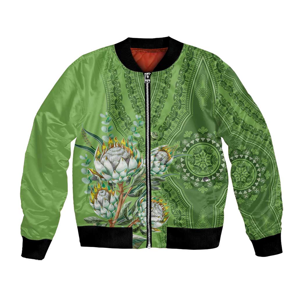 Afro King Proteas Dashiki Motif Bomber Jacket Green Style