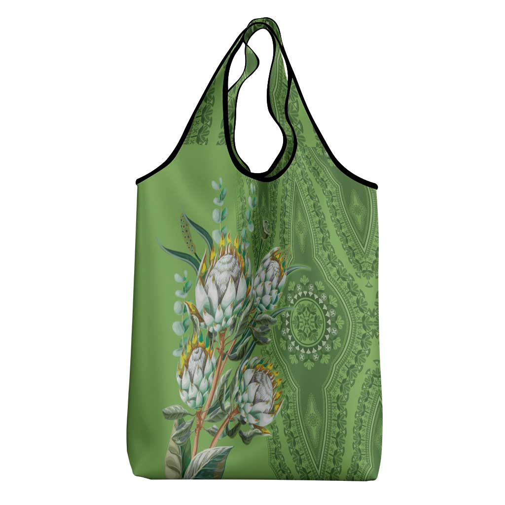 Afro King Proteas Dashiki Motif Grocery Bag Green Style