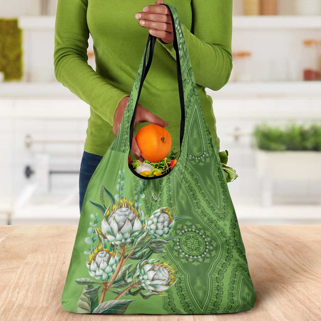 Afro King Proteas Dashiki Motif Grocery Bag Green Style