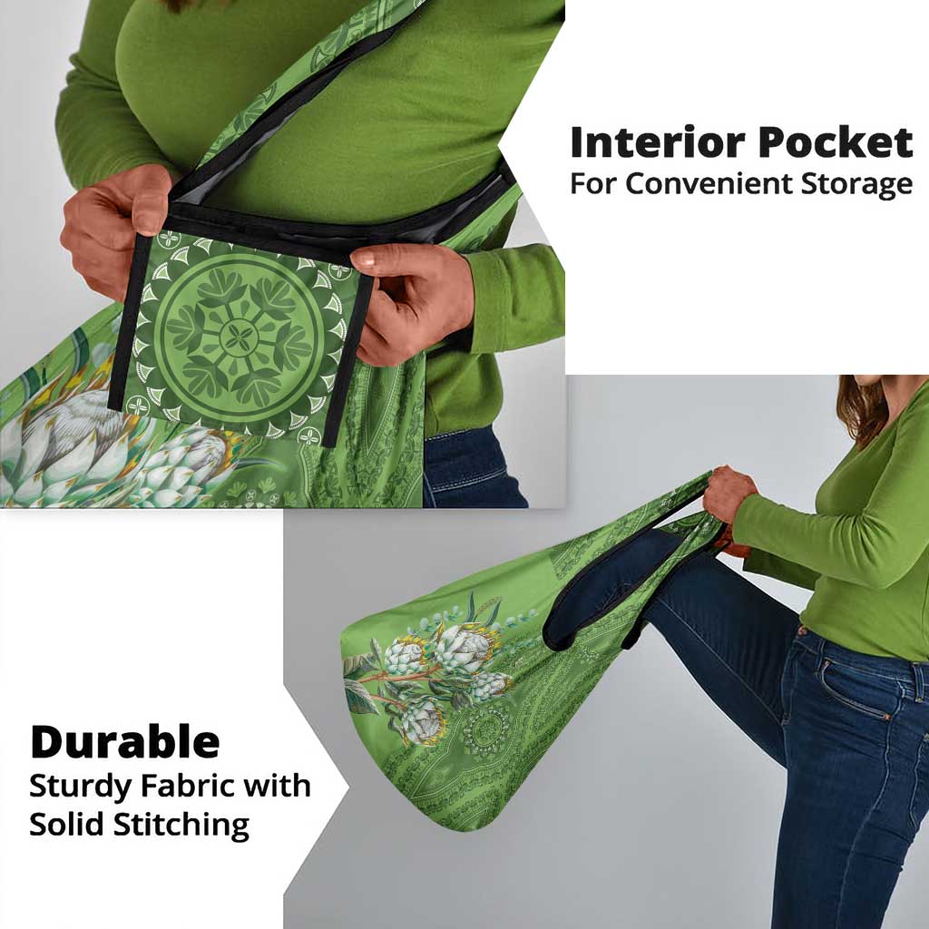 Afro King Proteas Dashiki Motif Grocery Bag Green Style