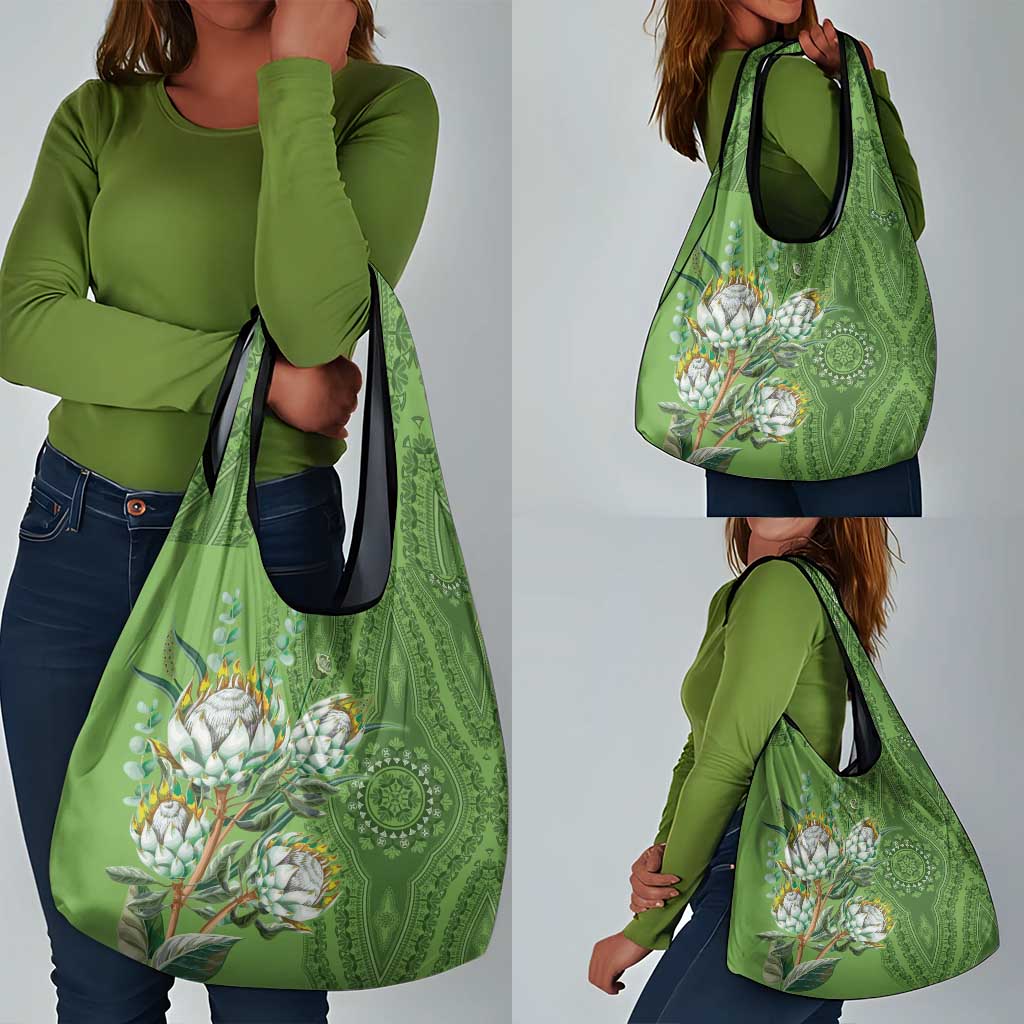 Afro King Proteas Dashiki Motif Grocery Bag Green Style