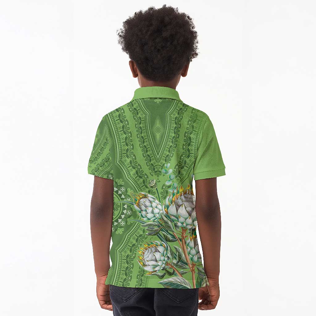 Afro King Proteas Dashiki Motif Kid Polo Shirt Green Style