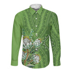 Afro King Proteas Dashiki Motif Long Sleeve Button Shirt Green Style