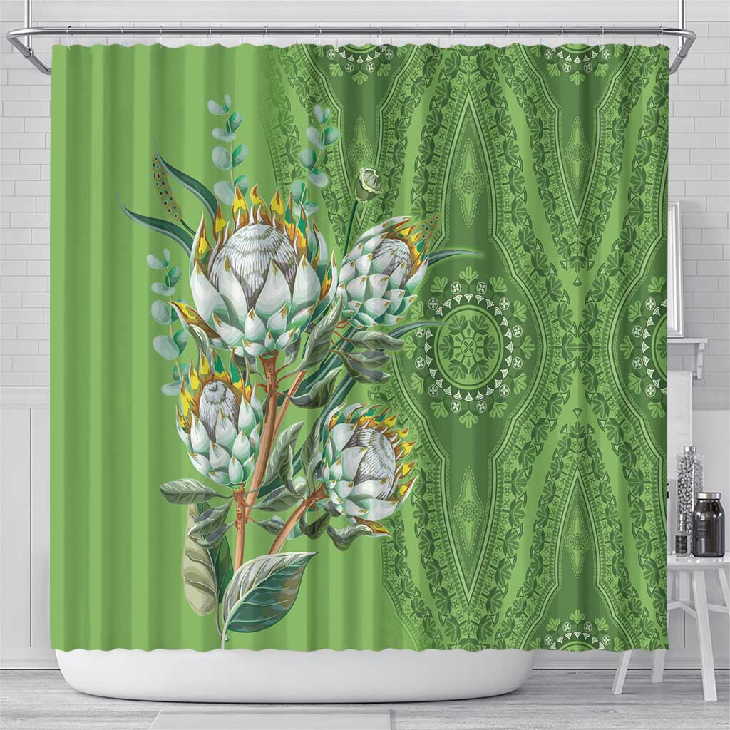 Afro King Proteas Dashiki Motif Shower Curtain Green Style