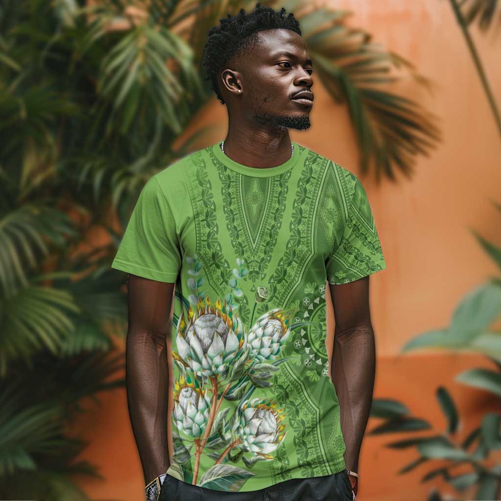 Afro King Proteas Dashiki Motif T shirt Green Style