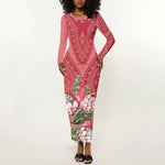 Afro King Proteas Dashiki Motif Long Sleeve Bodycon Dress Peach Style LT9