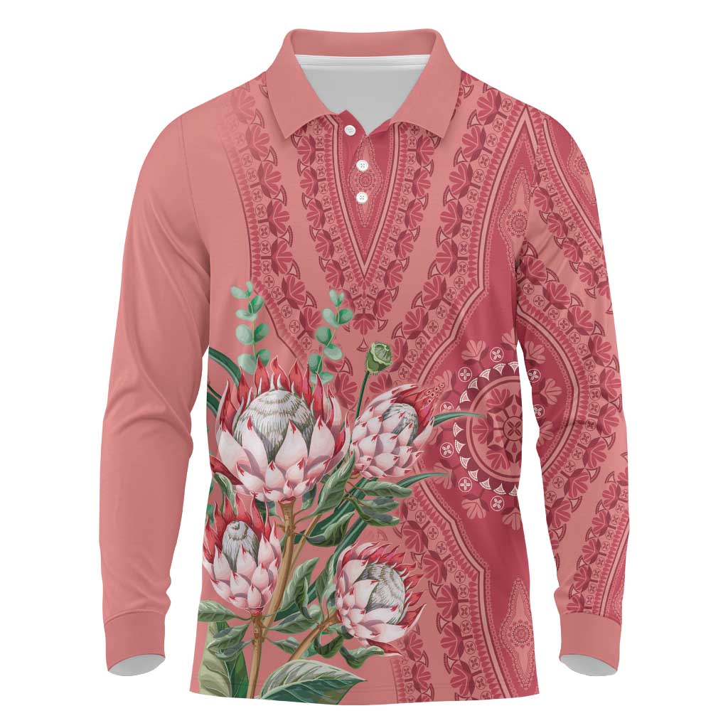 Afro King Proteas Dashiki Motif Long Sleeve Button Shirt Violet Style LT9