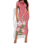 Afro King Proteas Dashiki Motif Short Sleeve Bodycon Dress Peach Style LT9