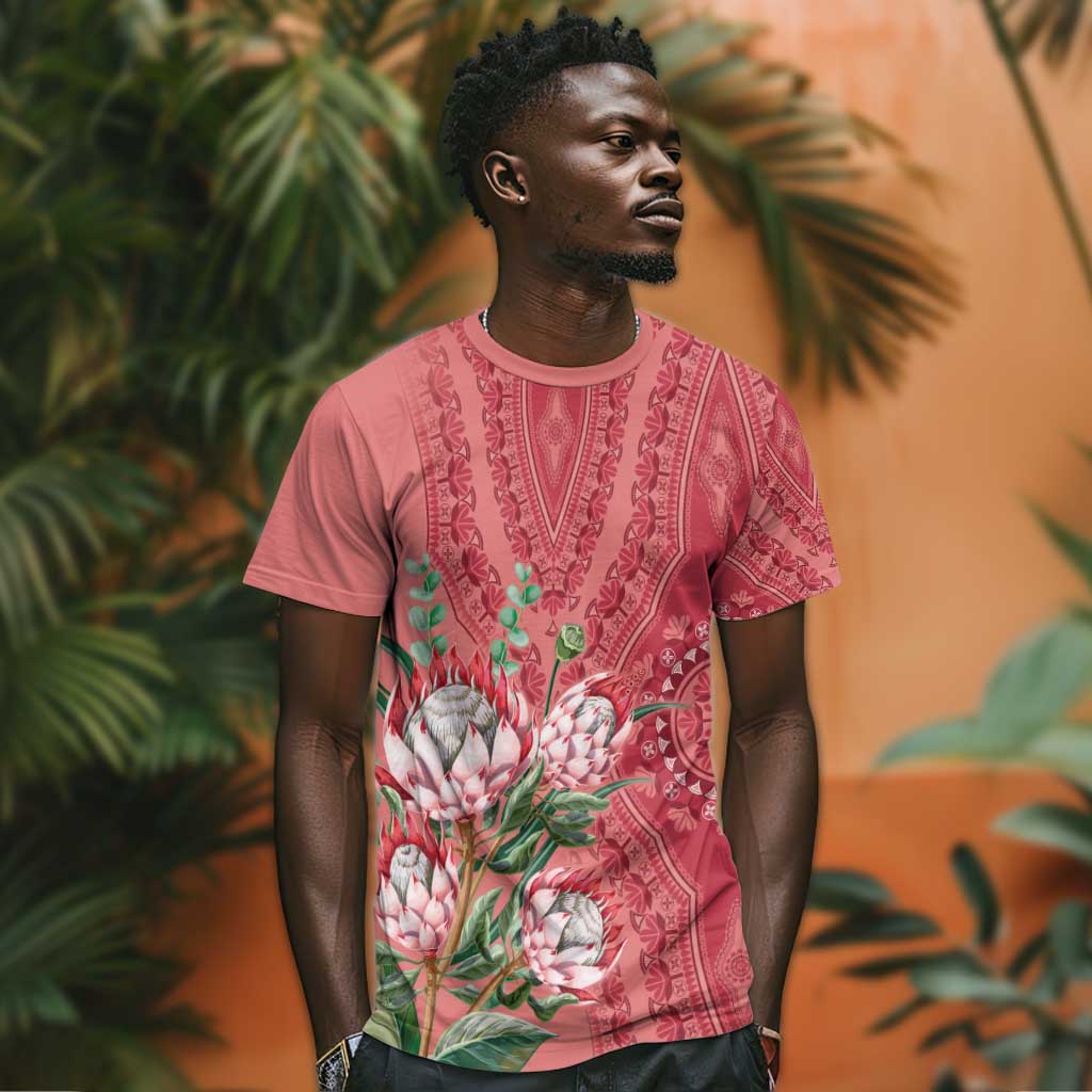 Afro King Proteas Dashiki Motif T shirt Peach Style