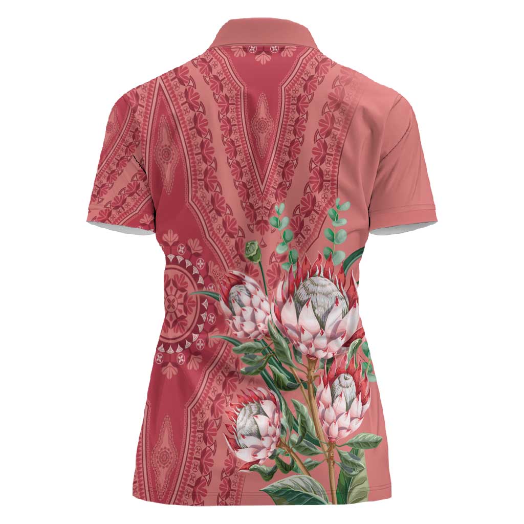Afro King Proteas Dashiki Motif Women Polo Shirt Peach Style