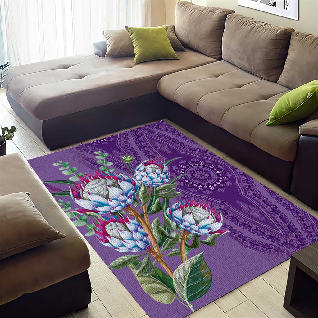 Afro King Proteas Dashiki Motif Area Rug Violet Style