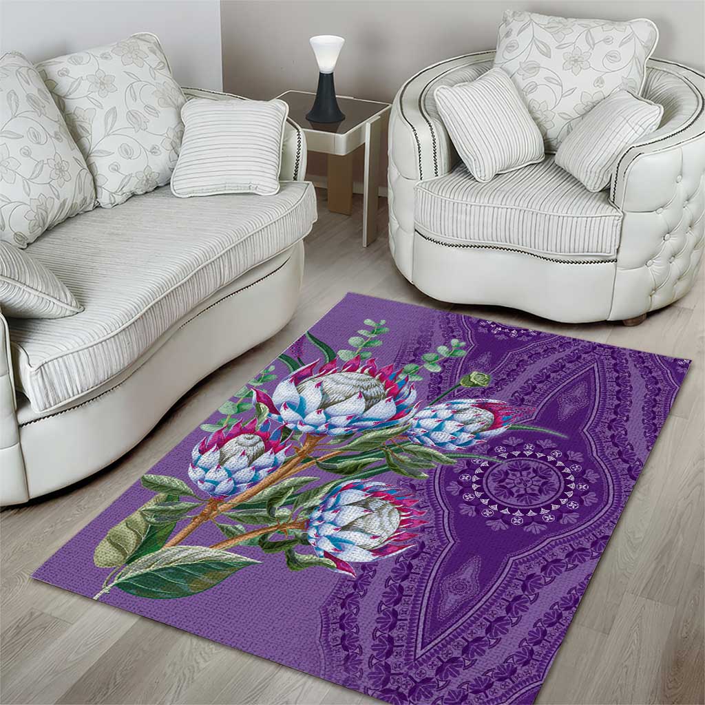 Afro King Proteas Dashiki Motif Area Rug Violet Style