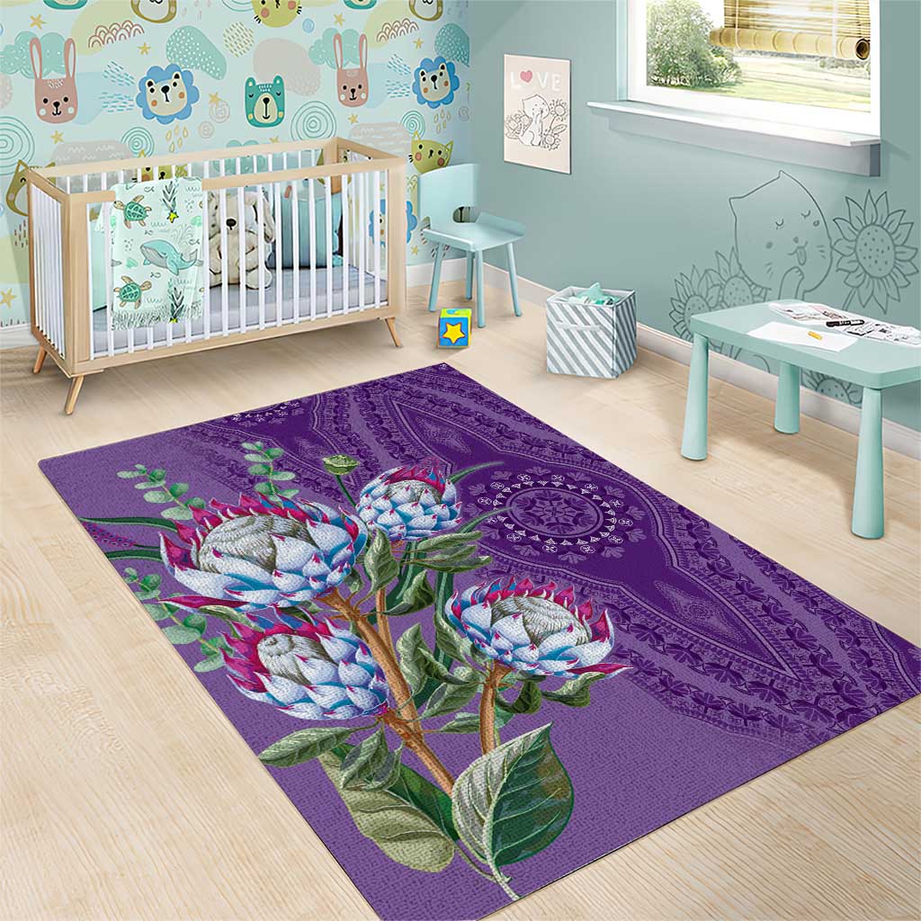 Afro King Proteas Dashiki Motif Area Rug Violet Style