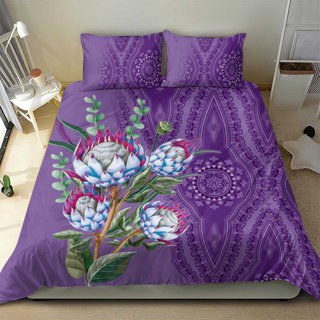 Afro King Proteas Dashiki Motif Bedding Set Violet Style
