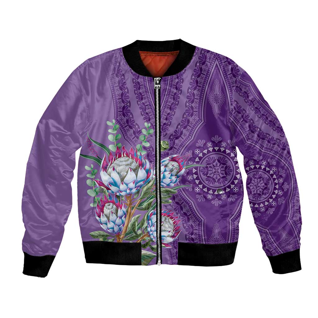 Afro King Proteas Dashiki Motif Bomber Jacket Violet Style