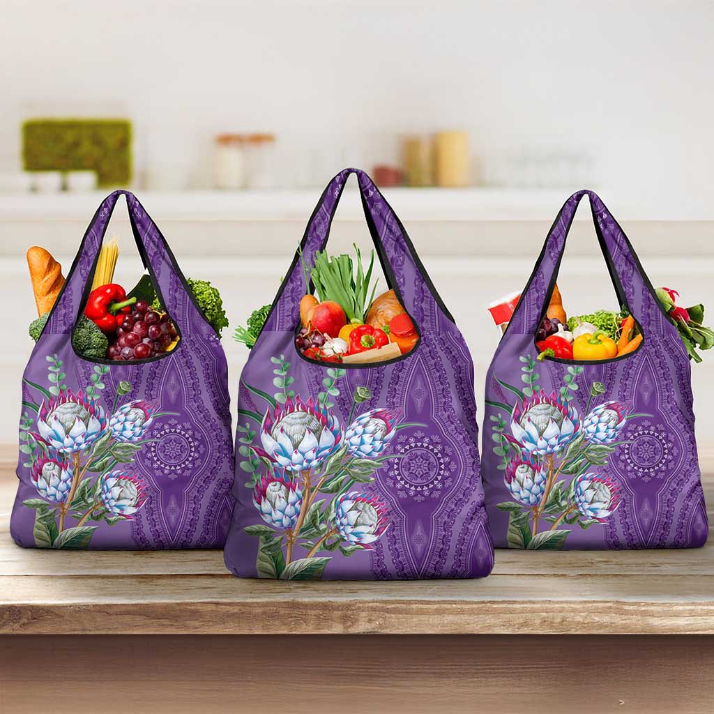 Afro King Proteas Dashiki Motif Grocery Bag Violet Style