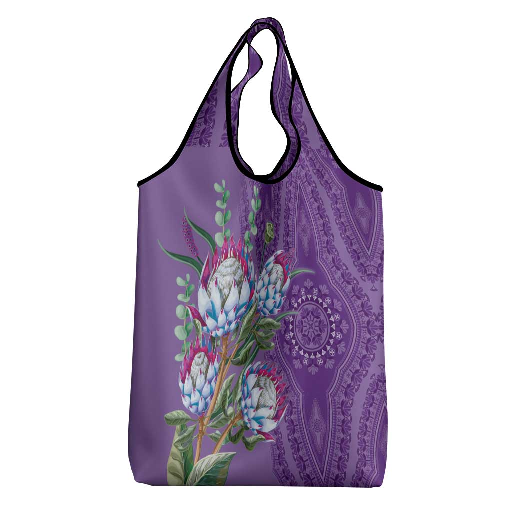 Afro King Proteas Dashiki Motif Grocery Bag Violet Style