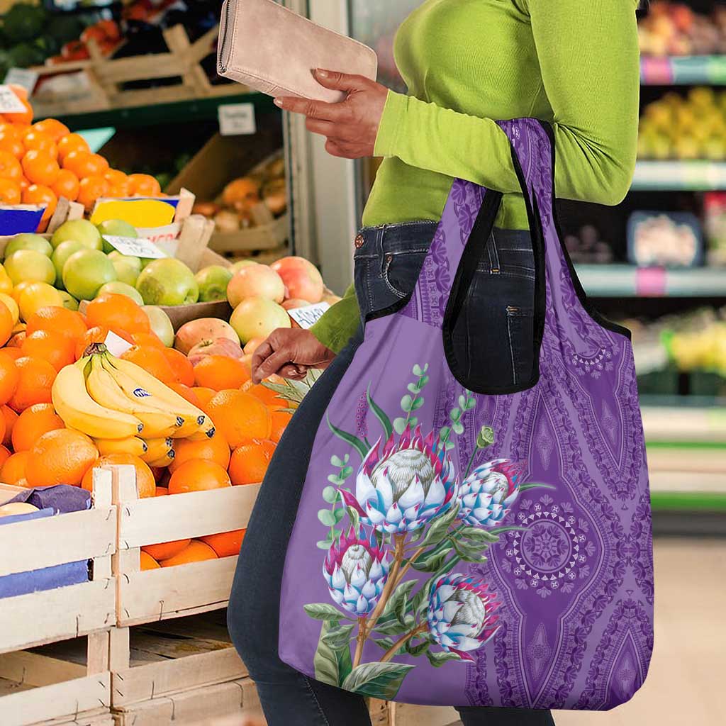 Afro King Proteas Dashiki Motif Grocery Bag Violet Style