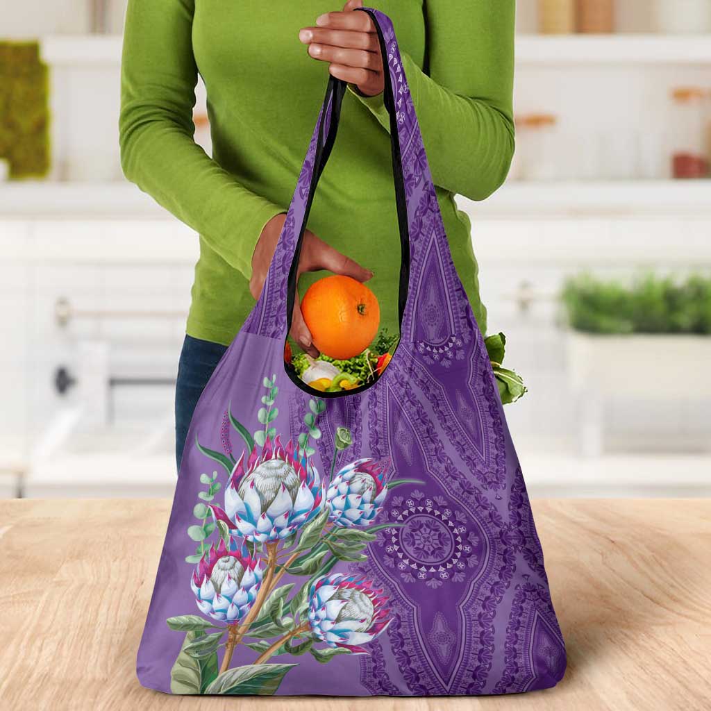 Afro King Proteas Dashiki Motif Grocery Bag Violet Style