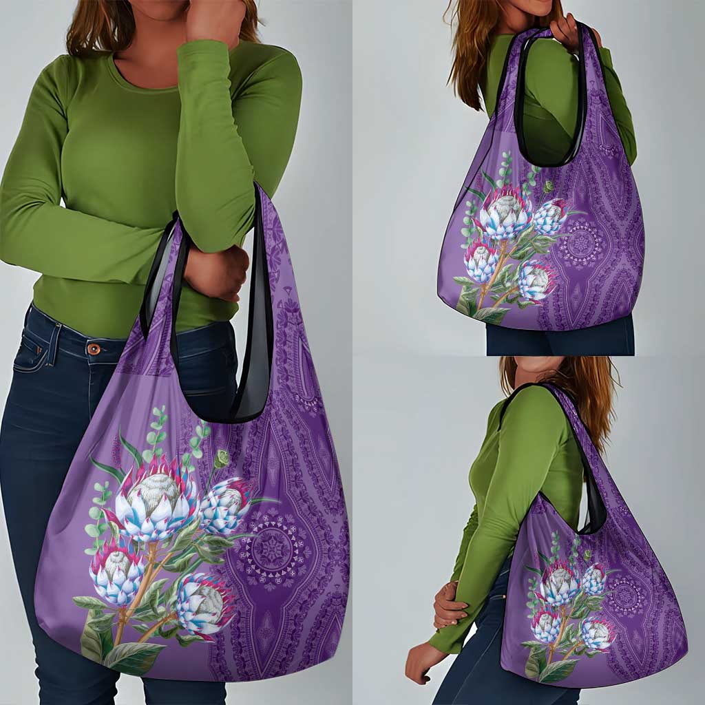 Afro King Proteas Dashiki Motif Grocery Bag Violet Style