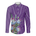 Afro King Proteas Dashiki Motif Long Sleeve Button Shirt Violet Style