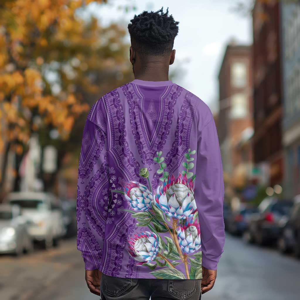 Afro King Proteas Dashiki Motif Long Sleeve Shirt Violet Style LT9