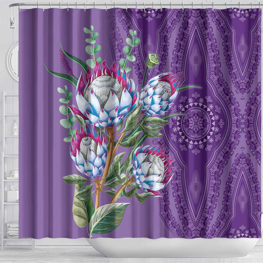 Afro King Proteas Dashiki Motif Shower Curtain Violet Style