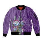 Afro King Proteas Dashiki Motif Sleeve Zip Bomber Jacket Violet Style