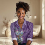 Afro King Proteas Dashiki Motif Women Casual Shirt Violet Style LT9