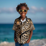 Afro Leopard Skin Pattern Kid Hawaiian Shirt Version 01