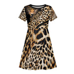 Afro Leopard Skin Pattern Kid Short Sleeve Dress Version 01