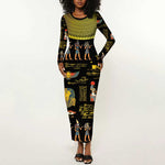 Ancient Egypt and Hieroglyphs Long Sleeve Bodycon Dress LT9
