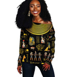 Ancient Egypt and Hieroglyphs Off Shoulder Sweater