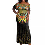 Ancient Egyptian Off Shoulder Maxi Dress Symbol of Horus The Falcon God