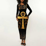 Ankh with Eye of Horus Long Sleeve Bodycon Dress Ancient Egypt Culture LT9