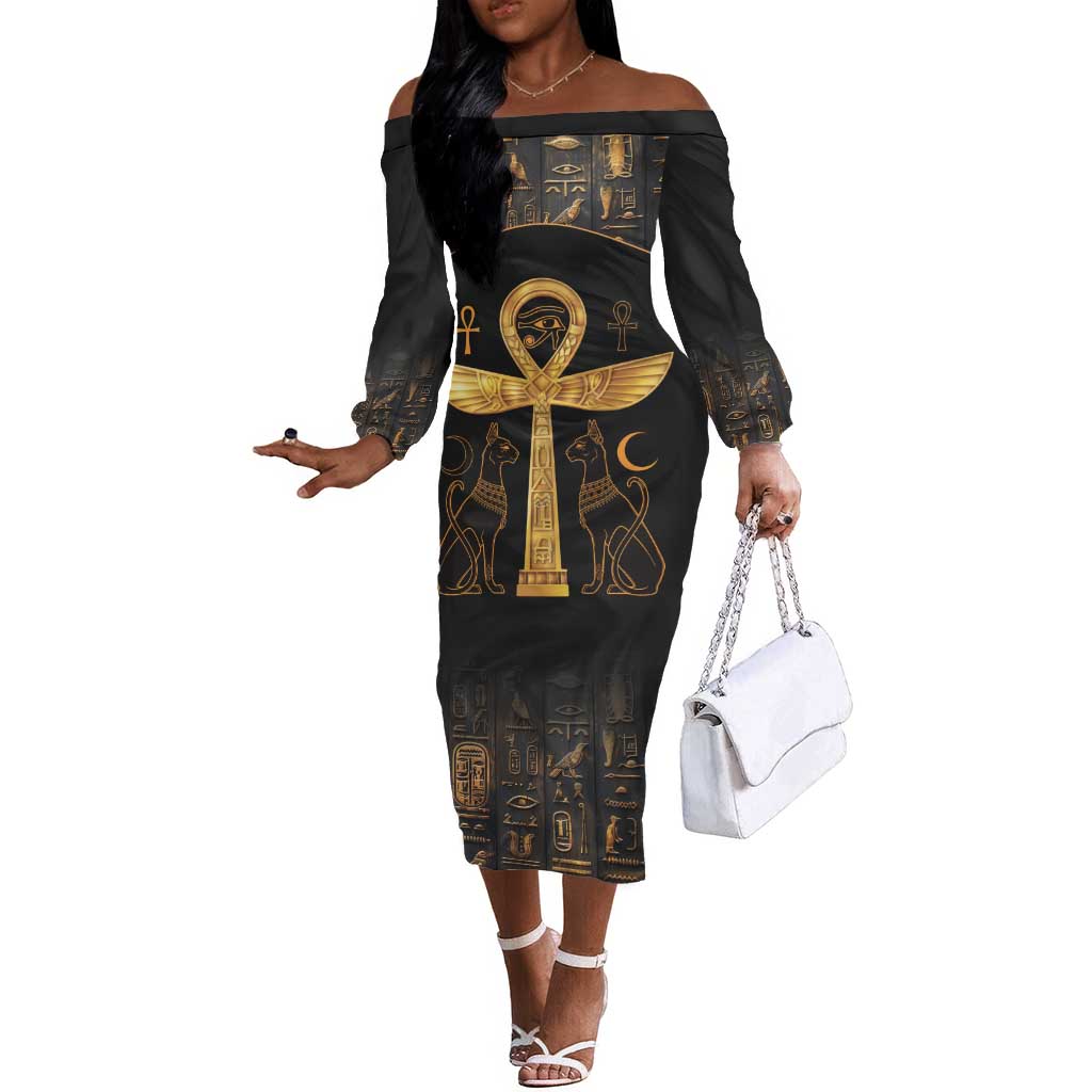 long sleeve dress egypt Ancient Egypt Long Sleeve Bodycon Dress Black Gold Scarab by AfricanPride