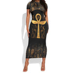 Ankh with Eye of Horus Short Sleeve Bodycon Dress Ancient Egypt Culture LT9