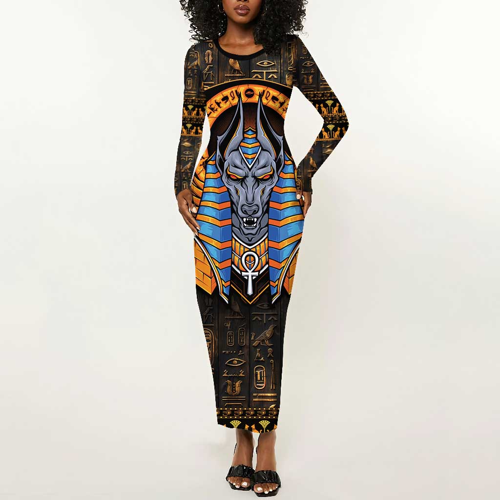 long sleeve egyptian dress Long Black Dress with Gold Accents in Egyptian Style, Size Medium with Waist Tie