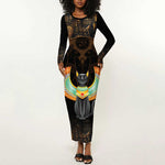 Winged Egypt Cats Long Sleeve Bodycon Dress Ancient Egypt Culture LT9