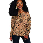 Afro Tiger Mix Dashiki Tribal Pattern Off Shoulder Sweater