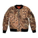 Afro Tiger Mix Dashiki Tribal Pattern Sleeve Zip Bomber Jacket