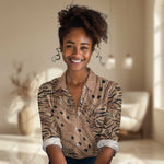 Afro Tiger Mix Dashiki Tribal Pattern Women Casual Shirt LT9