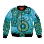 Afro Tribal Traditional Pattern Sleeve Zip Bomber Jacket Blue Motif