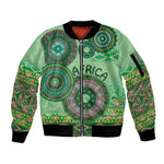 Afro Tribal Traditional Pattern Sleeve Zip Bomber Jacket Green Motif